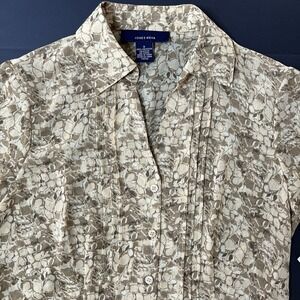 Jones Wear Button Up Women's 6 Green Geometric Print Floral Business Casual NWT